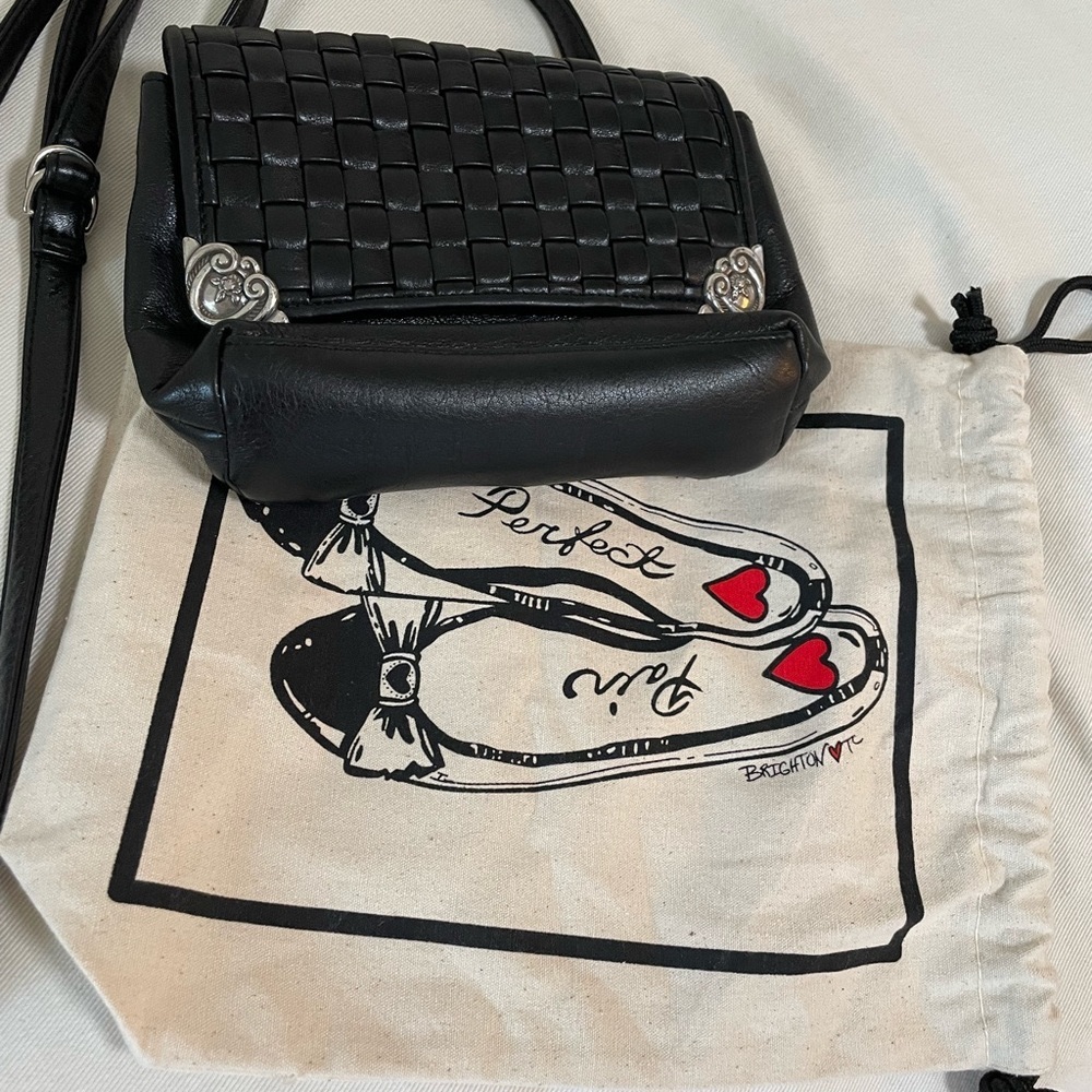 Brighton woven crossbody black leather BAG + dust design Bag included